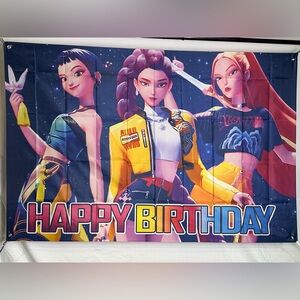 Demon Hunters Happy Birthday Backdrop Banner 5x3Ft.